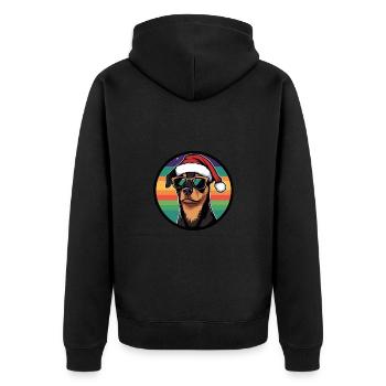 Pinscher Hund Weihnachten Cool - Unisex Premium Bio Zip Hoodie - Schwarz - Hinten - Nico (187cm)