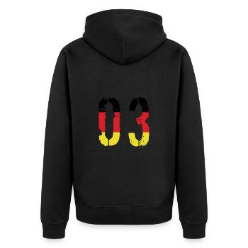 3 Zahl Deutschland Trikot - Unisex Premium Bio Zip Hoodie - Schwarz - Hinten - Nico (187cm)