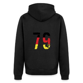 Maillot 79 Numéro Allemagne - Veste à capuche bio Premium Unisexe - noir - Dos - Nico (187cm)