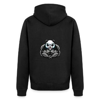 Panda Muskeln Bodybuilding - Unisex Premium Bio Zip Hoodie - Schwarz - Hinten - Nico (187cm)