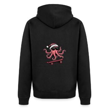 Oktopus Weihnachten Lustig - Unisex Premium Bio Zip Hoodie - Schwarz - Hinten - Nico (187cm)