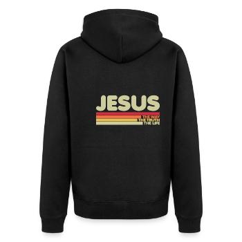 Jesus The Way Truth Life Christian - Unisex Premium Organic Zip Hoodie - black - Back - Nico (187cm)