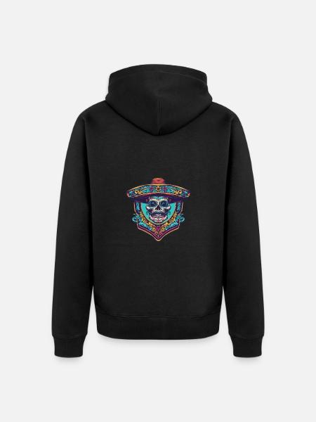 Mexican Skull Sombrero - Unisex Premium Organic Zip Hoodie - black