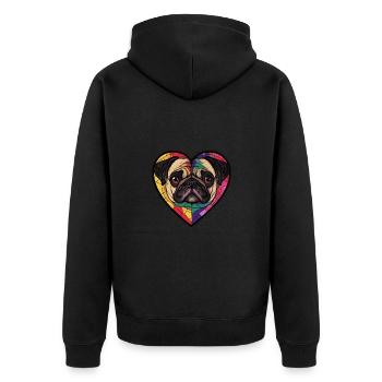 Pug Hund Herz Liebe - Unisex Premium Bio Zip Hoodie - Schwarz - Hinten - Nico (187cm)