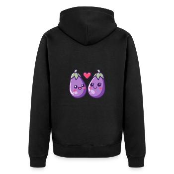 Aubergine Paar Liebe Herz Lustig - Unisex Premium Bio Zip Hoodie - Schwarz - Hinten - Nico (187cm)