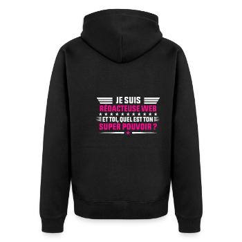Je Suis Rédacteuse web idée cadeau femme shirt - Veste à capuche bio Premium Unisexe - noir - Dos - Nico (187cm)