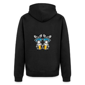 Zebra Ski Team Bier - Unisex Premium Bio Zip Hoodie - Schwarz - Hinten - Nico (187cm)