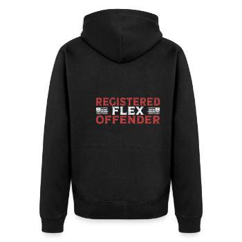 Funny Registered Flex Offender Bodybuilding - Unisex Premium Bio Zip Hoodie - Schwarz - Hinten - Nico (187cm)