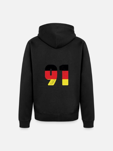 91 Numéro Jersey Allemagne - Veste à capuche bio Premium Unisexe - noir
