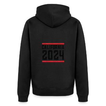 California 2024 - Unisex Premium Bio Zip Hoodie - Schwarz - Hinten - Nico (187cm)