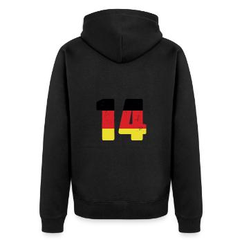 14 Zahl Trikot Deutschland - Unisex Premium Bio Zip Hoodie - Schwarz - Hinten - Nico (187cm)