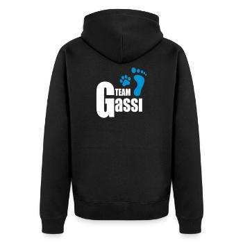 Team Gassi - Unisex Premium Bio Zip Hoodie - Schwarz - Hinten - Nico (187cm)