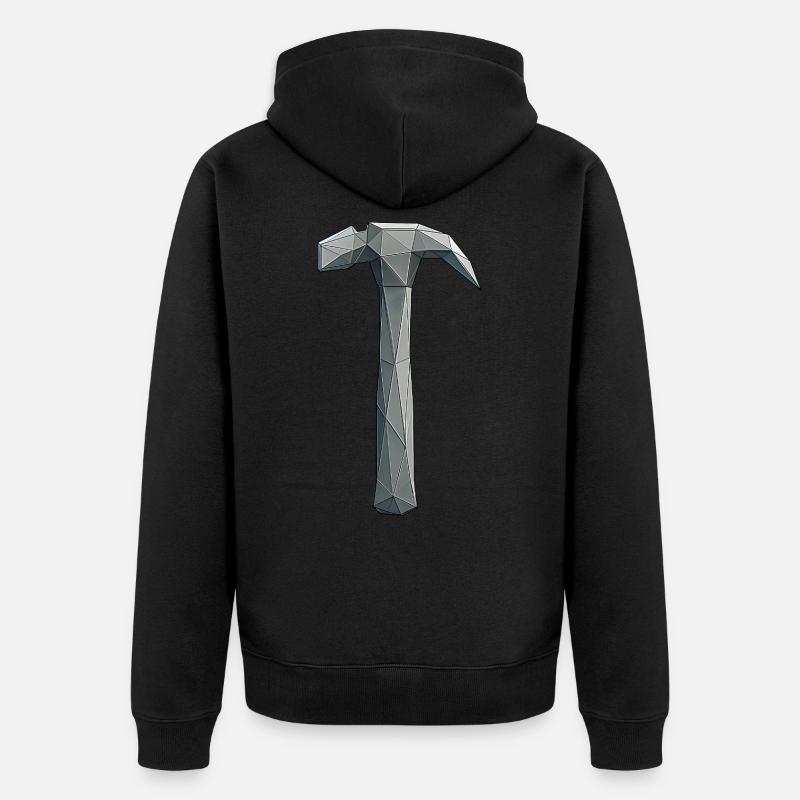 Low Poly Hammer - Handwerker Werkzeug - Unisex Premium Bio Zip Hoodie - Schwarz