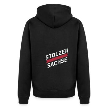 Stolzer Sachse Sachsen Heimat Liebe Identität - Unisex Premium Bio Zip Hoodie - Schwarz - Hinten - Nico (187cm)