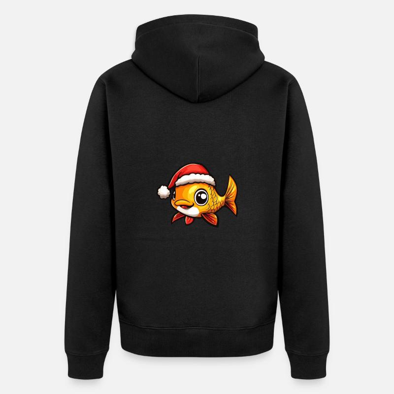 Poisson rouge Noël mignon - Veste à capuche bio Premium Unisexe - noir