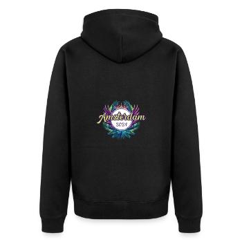 Amsterdam 2024 Bunt - Unisex Premium Bio Zip Hoodie - Schwarz - Hinten - Nico (187cm)