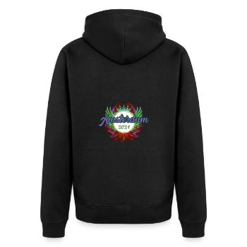 Amsterdam 2024 Team - Unisex Premium Bio Zip Hoodie - Schwarz - Hinten - Nico (187cm)