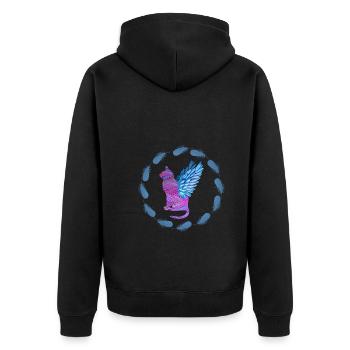 katzenengel e 62 - Unisex Premium Bio Zip Hoodie - Schwarz - Hinten - Nico (187cm)