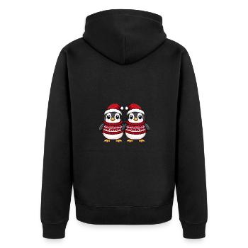 Pinguin Weihnachten Team - Unisex Premium Bio Zip Hoodie - Schwarz - Hinten - Nico (187cm)