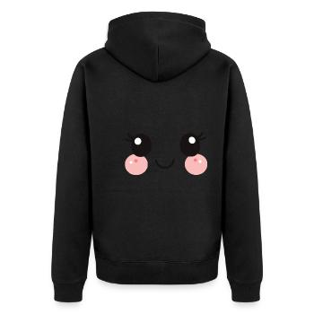 visage content, idée bébé, yeux et bouche adorable - Veste à capuche bio Premium Unisexe - noir - Dos - Nico (187cm)