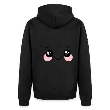 Visage heureux, souriant, yeux kawaii - Veste à capuche bio Premium Unisexe - noir - Dos - Nico (187cm)