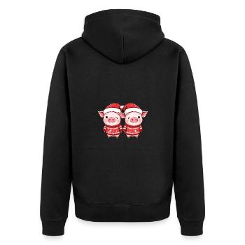 Pig Christmas Team - Unisex Premium Organic Zip Hoodie - black - Back - Nico (187cm)