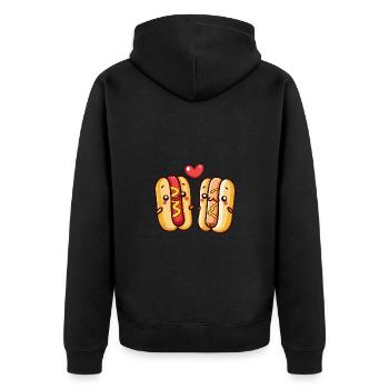 Hotdog Paar Liebe Herz Valentinstag - Unisex Premium Bio Zip Hoodie - Schwarz - Hinten - Nico (187cm)