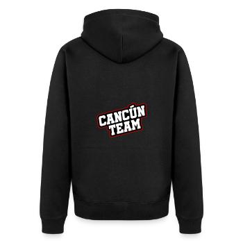 Cancun Team - Unisex Premium Bio Zip Hoodie - Schwarz - Hinten - Nico (187cm)