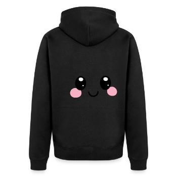 visage heureux, yeux kawaii brillants, sourire - Veste à capuche bio Premium Unisexe - noir - Dos - Nico (187cm)