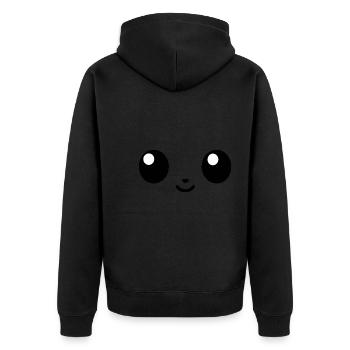 visage content, yeux cartoon, expression joie - Veste à capuche bio Premium Unisexe - noir - Dos - Nico (187cm)