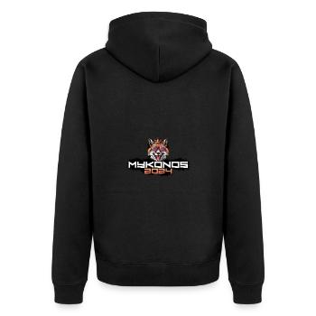 Mykonos 2024 Party Fuchs - Unisex Premium Bio Zip Hoodie - Schwarz - Hinten - Nico (187cm)