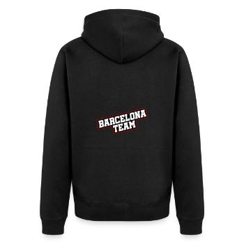 Barcelona Stadt Team - Unisex Premium Bio Zip Hoodie - Schwarz - Hinten - Nico (187cm)