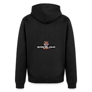 Barcelona 2024 Party Fuchs - Unisex Premium Bio Zip Hoodie - Schwarz - Hinten - Nico (187cm)