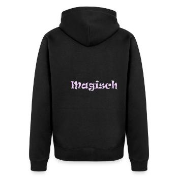 Magisch pinker Schriftzug - Unisex Premium Bio Zip Hoodie - Schwarz - Hinten - Nico (187cm)