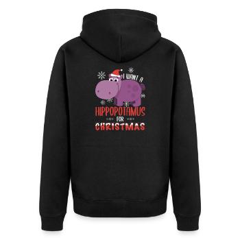 Ich möchte Nilpferd für Weihnachten Hippo Weihnachtsgeschenk - Unisex Premium Bio Zip Hoodie - Schwarz - Hinten - Nico (187cm)