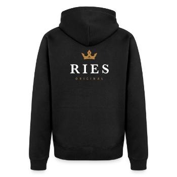 Ries Original Familienlogo - Unisex Premium Bio Zip Hoodie - Schwarz - Hinten - Nico (187cm)