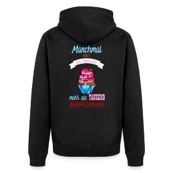 Törtchen. - Unisex Premium Bio Zip Hoodie - Schwarz - Hinten - Nico (187cm)