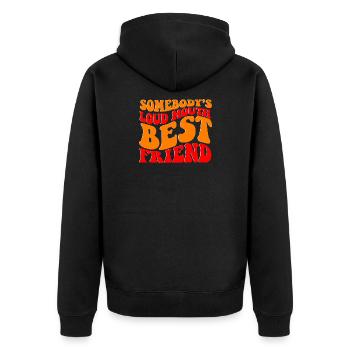 Jemandes bester Freund mit lautem Mund - Unisex Premium Bio Zip Hoodie - Schwarz - Hinten - Nico (187cm)