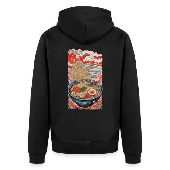 Ukiyo-E Ramen Kanji Noodle Soup Vintage Design - Unisex Premium Organic Zip Hoodie - black - Back - Nico (187cm)