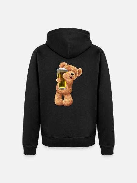 Teddy bear bear with beer - Unisex Premium Organic Zip Hoodie - black