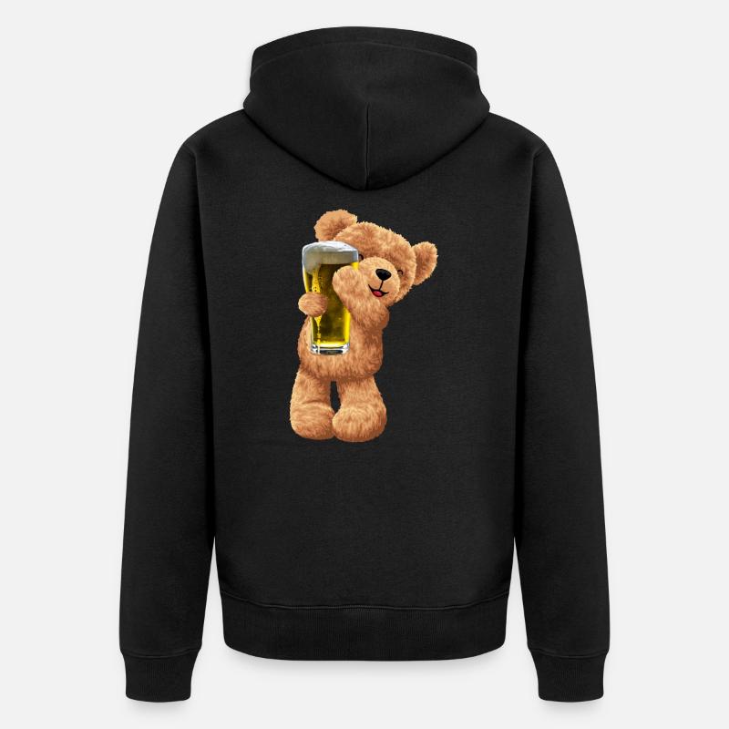 Teddybär Bär mit Bier - Unisex Premium Bio Zip Hoodie - Schwarz