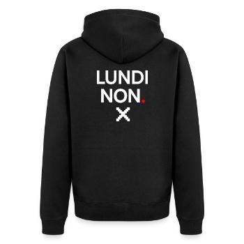 MONTAG NEIN | Minimaler Montagshumor - Unisex Premium Bio Zip Hoodie - Schwarz - Hinten - Nico (187cm)