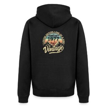 February 1977 Vintage Retro, February 1977 Gift - Unisex Premium Organic Zip Hoodie - black - Back - Nico (187cm)