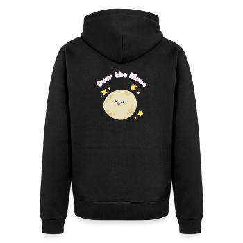 Over_the_Moon Phrasen Slang Redewendung lustig niedlichdesign - Unisex Premium Bio Zip Hoodie - Schwarz - Hinten - Nico (187cm)