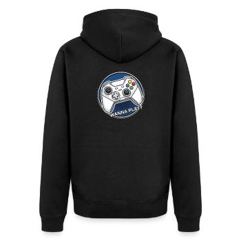 Controller Logo want to Play - Unisex Premium Organic Zip Hoodie - black - Back - Nico (187cm)