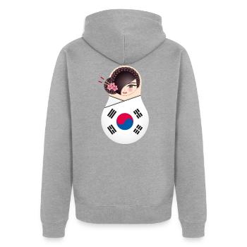 Matroschka Nuri - Team Korea - Unisex Premium Bio Zip Hoodie - Grau meliert - Hinten - Nico (187cm)