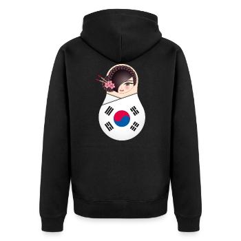 Matroschka Nuri - Team Korea - Unisex Premium Bio Zip Hoodie - Schwarz - Hinten - Nico (187cm)