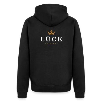 Lück Original Familienlogo - Unisex Premium Bio Zip Hoodie - Schwarz - Hinten - Nico (187cm)