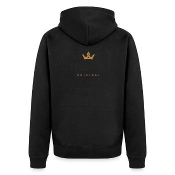 Hopp Original Family Logo - Unisex Premium Organic Zip Hoodie - black - Back - Nico (187cm)