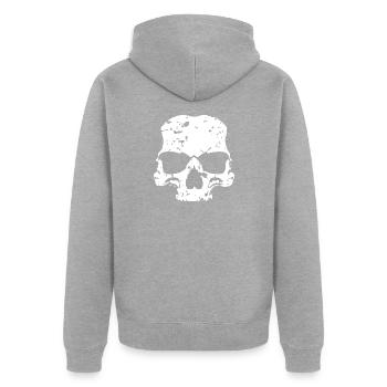 Totenkopf - Unisex Premium Bio Zip Hoodie - Grau meliert - Hinten - Nico (187cm)